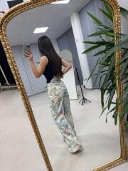 Nx 8325 Flowers Mavi Geçişli Denim Pantolon