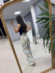 Nx 8325 Flowers Mavi Geçişli Denim Pantolon
