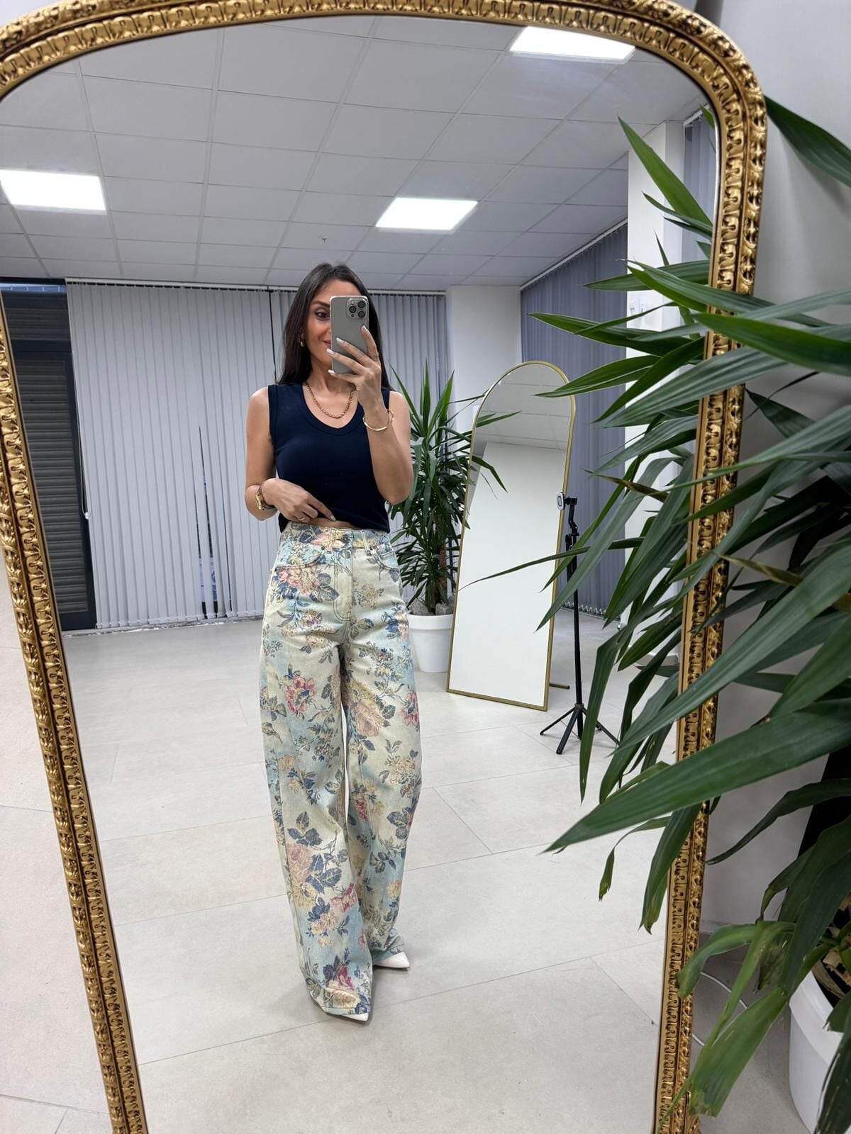 Nx 8325 Flowers Mavi Geçişli Denim Pantolon