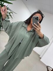 Fp 50957 Çağla Yeşili Tensel Gömlek Pantolon Takım