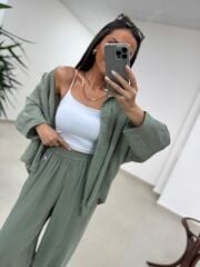 Fp 50957 Çağla Yeşili Tensel Gömlek Pantolon Takım