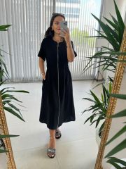 Ms Muslin Zippered Black Dress
