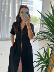 Ms Muslin Zippered Black Dress