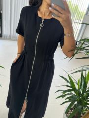 Ms Muslin Zippered Black Dress