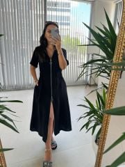 Ms Muslin Zippered Black Dress