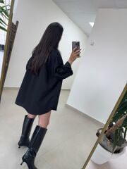 Gk İnci Düğmeli Pamuklu Siyah Gömlek