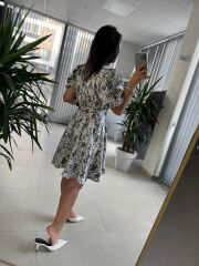 My 3393 Krem Benekli Kemerli Elbise