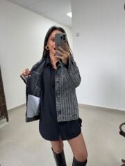 Yf 240401 Marka Model Taşlı Antrasit Yıkamalı Denim Mont
