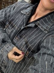 Yf 240401 Marka Model Taşlı Antrasit Yıkamalı Denim Mont