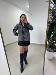 Yf 240401 Marka Model Taşlı Antrasit Yıkamalı Denim Mont