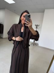 Kd 7841 A.Kahve Nervürlü  Etekli Premium Tasarım Takım
