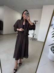 Kd 7841 A.Kahve Nervürlü  Etekli Premium Tasarım Takım