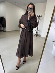 Kd 7841 A.Kahve Nervürlü  Etekli Premium Tasarım Takım