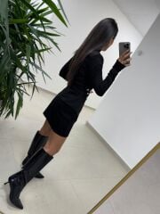 Np 1009 Düğme Detaylı Drapeli Siyah Bluz