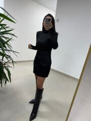 Np 1009 Düğme Detaylı Drapeli Siyah Bluz