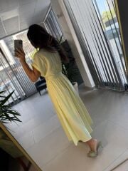 My 3751 Kruvaze Sarı Kemerli Elbise