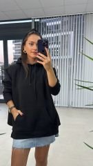 Dr Tasarım Kapüşonlu Siyah Sweat