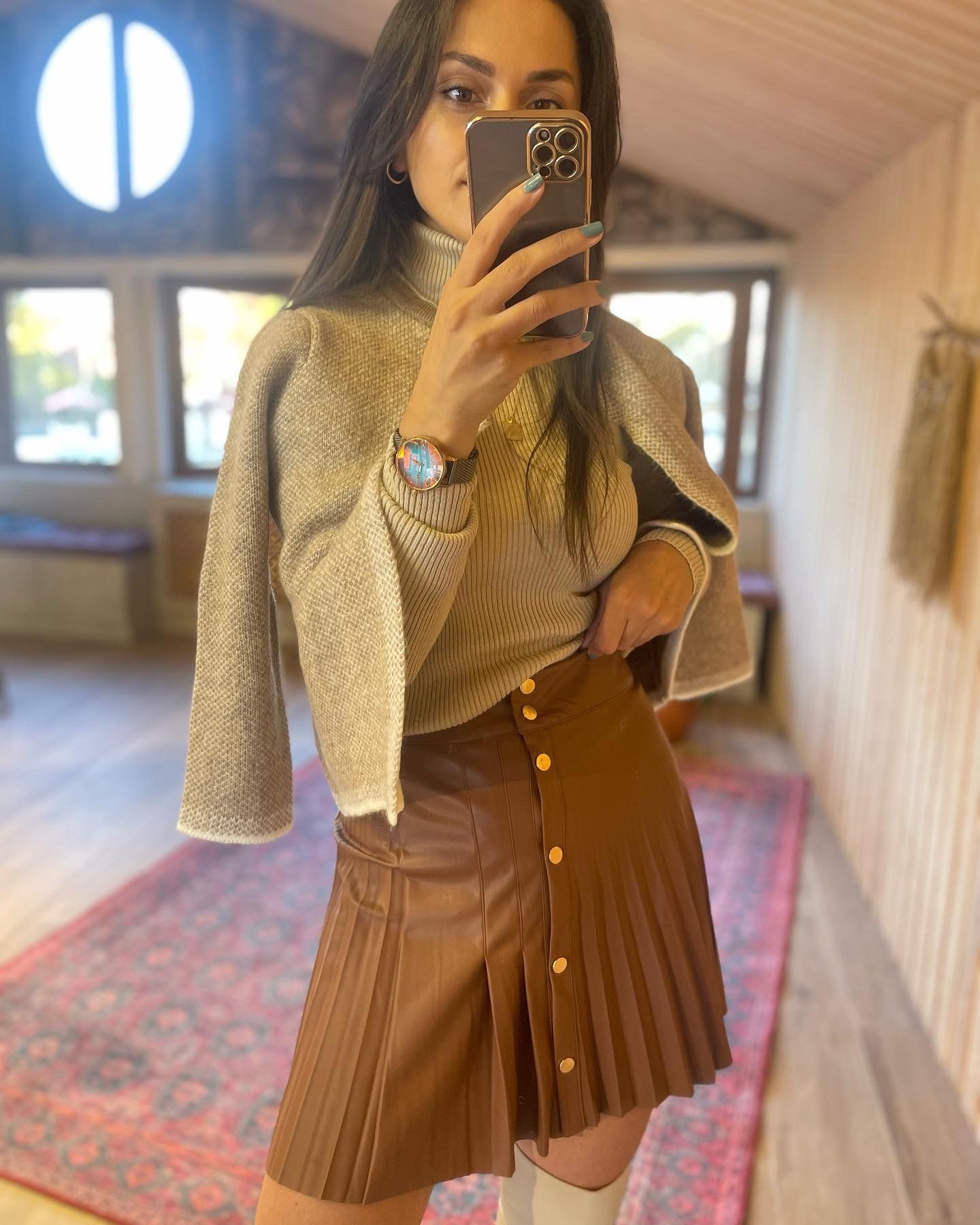 Taba çıtçıtlı deri etek