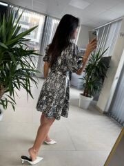 My 3393 Antrasit Benekli Kemerli Elbise