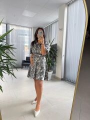 My 3393 Antrasit Benekli Kemerli Elbise