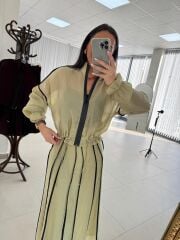 Kd 8822 Haki Nervürlü  Etekli Premium Tasarım Takım