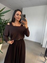 Mz 22830 A Kahve Asimetrik Bluzlu Elbise