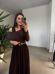 Mz 22830 A Kahve Asimetrik Bluzlu Elbise