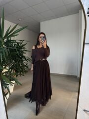 Mz 22830 A Kahve Asimetrik Bluzlu Elbise