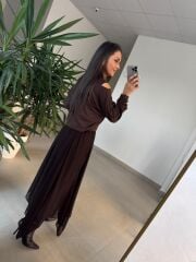 Mz 22830 A Kahve Asimetrik Bluzlu Elbise