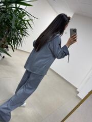 Art 4010 İthal Kumaş Kapüşonlu Gri Takım