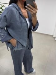 Art 4010 İthal Kumaş Kapüşonlu Gri Takım