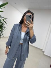 Art 4010 İthal Kumaş Kapüşonlu Gri Takım