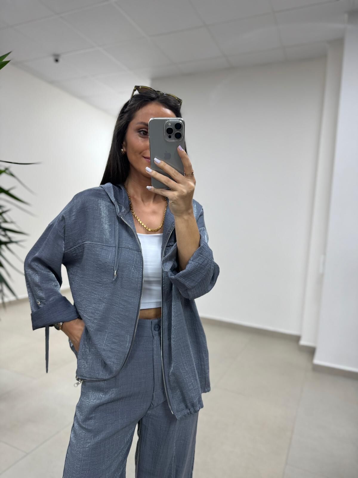 Art 4010 İthal Kumaş Kapüşonlu Gri Takım