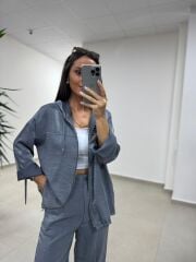 Art 4010 İthal Kumaş Kapüşonlu Gri Takım