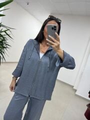 Art 4010 İthal Kumaş Kapüşonlu Gri Takım