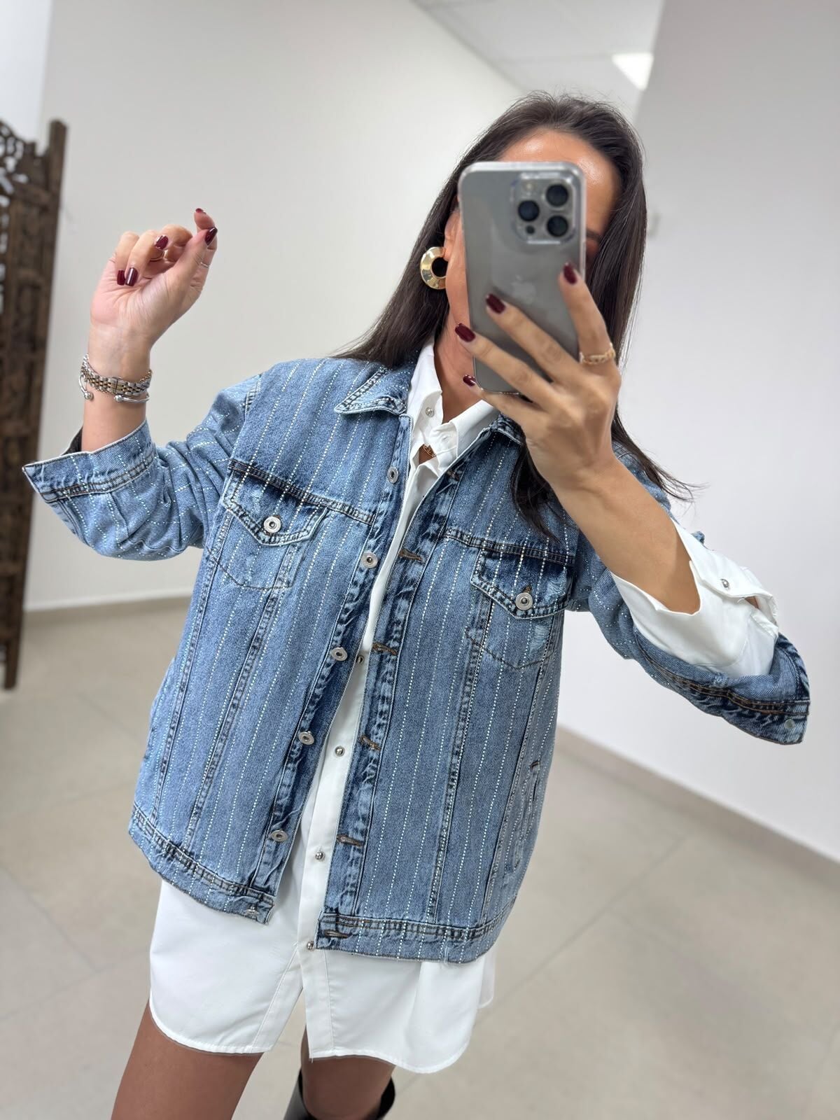 Yf 240401 Marka Model Taşlı Mavi Yıkamalı Denim Mont