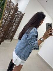 Yf 240401 Marka Model Taşlı Mavi Yıkamalı Denim Mont
