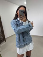 Yf 240401 Marka Model Taşlı Mavi Yıkamalı Denim Mont
