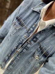 Yf 240401 Marka Model Taşlı Mavi Yıkamalı Denim Mont