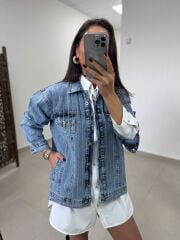 Yf 240401 Marka Model Taşlı Mavi Yıkamalı Denim Mont