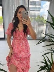 My 3230 Pembe Gipeli Kalp Yaka Şifon Elbise