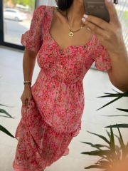 My 3230 Pembe Gipeli Kalp Yaka Şifon Elbise