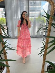 My 3230 Pembe Gipeli Kalp Yaka Şifon Elbise