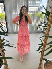 My 3230 Pembe Gipeli Kalp Yaka Şifon Elbise