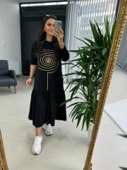 Dr 3064 Tasarım Gold Halka Geçişli Sweat Elbise