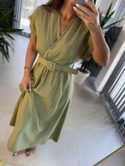 My 3751 Kruvaze Haki Kemerli Elbise