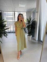 My 3751 Kruvaze Haki Kemerli Elbise