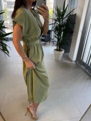 My 3751 Kruvaze Haki Kemerli Elbise