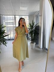 My 3751 Kruvaze Haki Kemerli Elbise