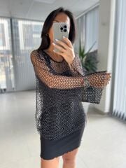 Bb 29855 Siyah Sim Geçişli File Bluz